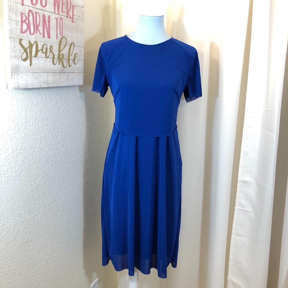 COS Blue Shift Dress Mesh Sleeve Tie Back, S NWT